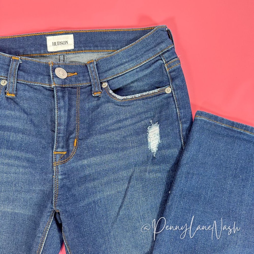 Hudson Natalie Super Skinny Jeans Blue Mid Rise Distressed - Picture 5 of 14